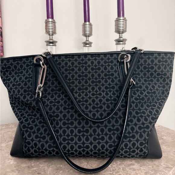 Coach Handbags - Coach Black and Charcoal Signature Tote with Silver Hardware